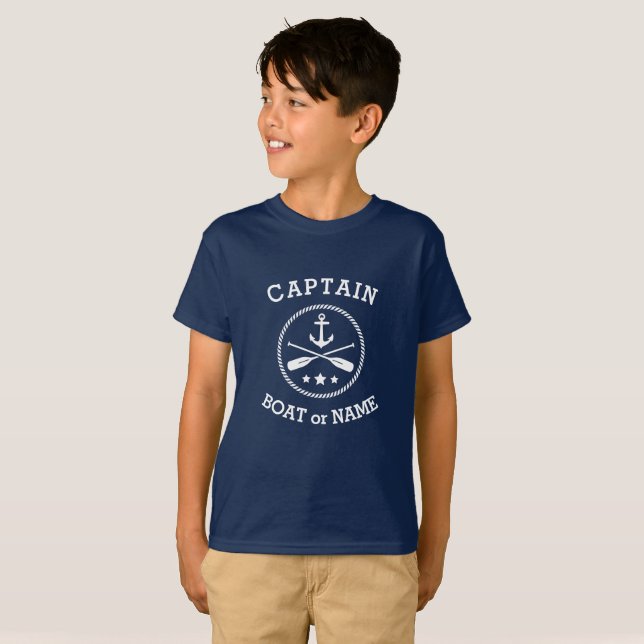 Captain or Boat Name Nautical Anchor oars stars T-Shirt (Front Full)