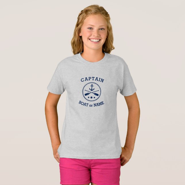 Captain or Boat Name Nautical Anchor oars stars T-Shirt (Front Full)