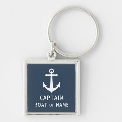 Captain or Boat Name Nautical Vintage Anchor Blue Keychain