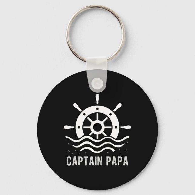 Captain Papa Boating Father's Day Pontoon Captain  Keychain (Front)