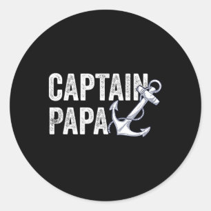 Captain Papa Pontoon Gift Lake Sailor Fishing Boat Classic Round Sticker