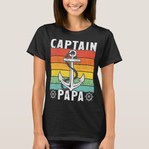 Captain Papa Vintage Retro Anchor Pontoon Boat Boa T_Shirt