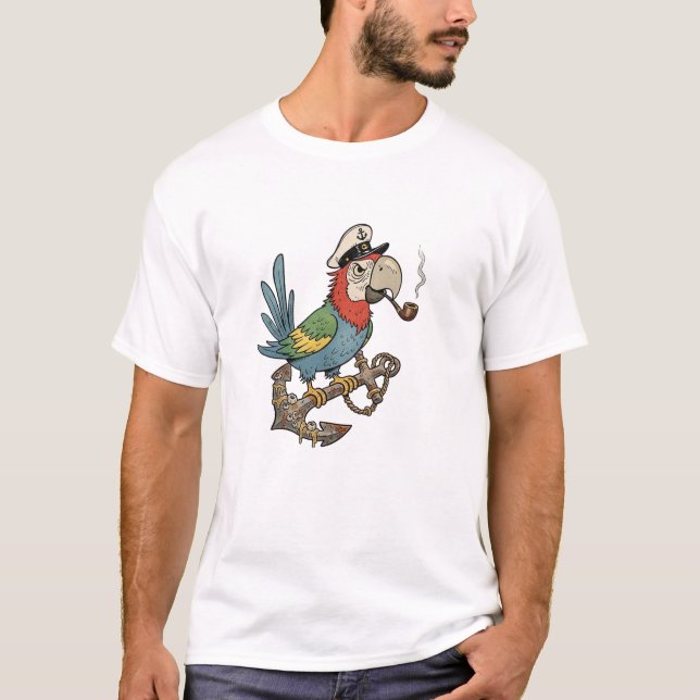 Captain Parrot on Rusty Anchor T-Shirt (Front)