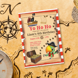 Captain Parrot Treasure Pirate Boy's Birthday  Inv Invitation