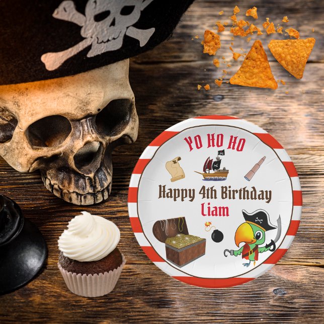 Captain Parrot Treasure Pirate Boy's Birthday  Paper Plates (Creator Uploaded)