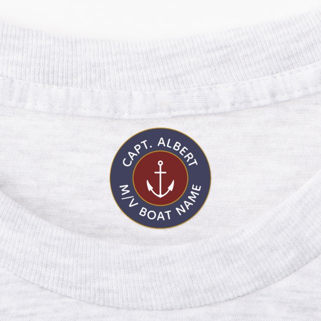 Captain Personalized Anchor Logo Iron On Labels (Affixed)