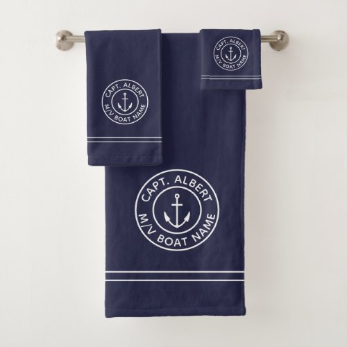 Captain Personalized Anchor Logo Navy Towel Set