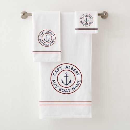 Captain Personalized Anchor Logo White Towel Set