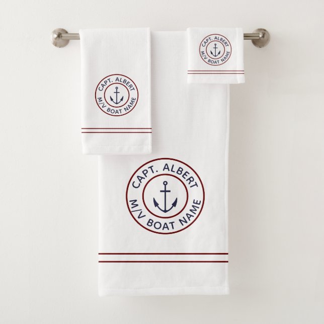 Captain Personalized Anchor Logo White Towel Set (Insitu)