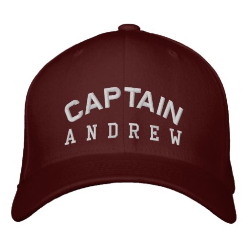 CAPTAIN Personalized Custom Name MAROON WHITE Embroidered Baseball Cap