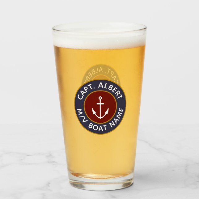 Captain Personalized Maroon Anchor Logo Glass (Front Filled)