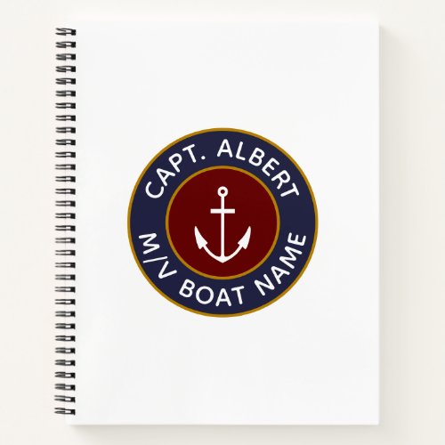 Captain Personalized Maroon Anchor Logo Notebook