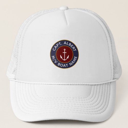 Captain Personalized Maroon Blue Anchor Logo Hat