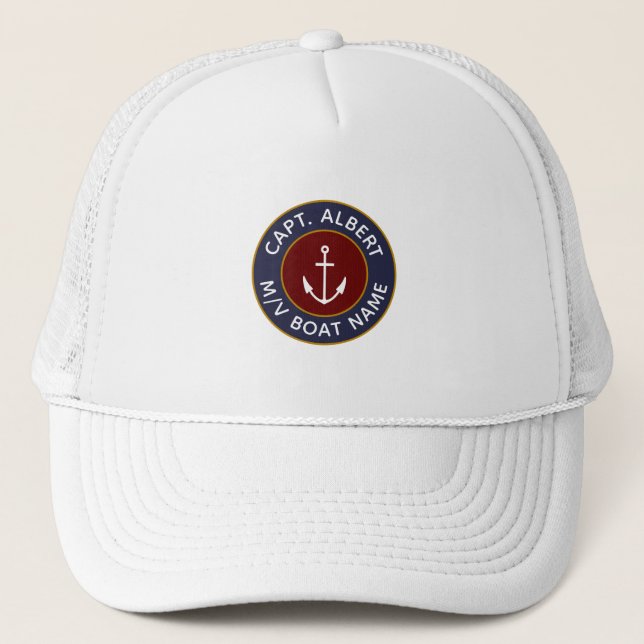 Captain Personalized Maroon Blue Anchor Logo Hat (Front)