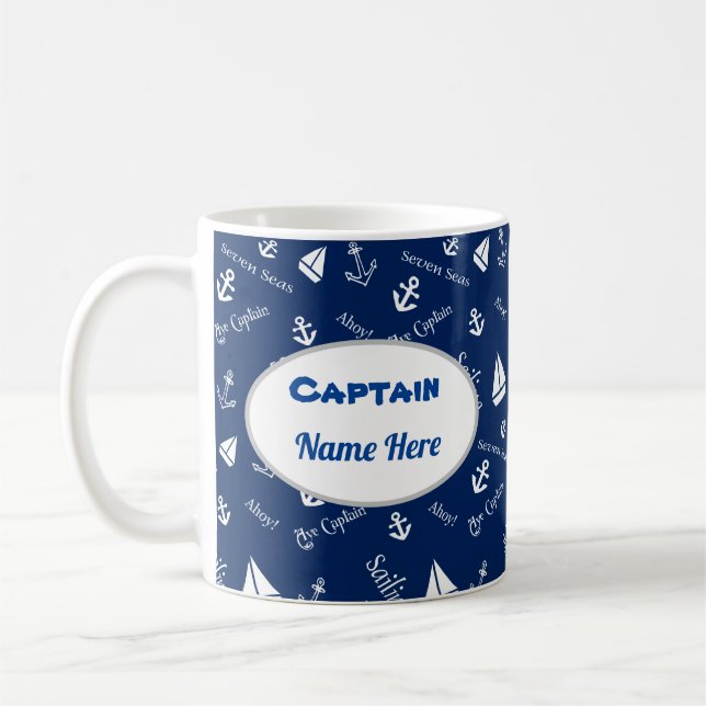 Captain Personalized Mug with Sailing Icons (Left)