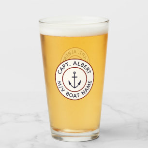 Captain Personalized White Blue Anchor Logo Glass