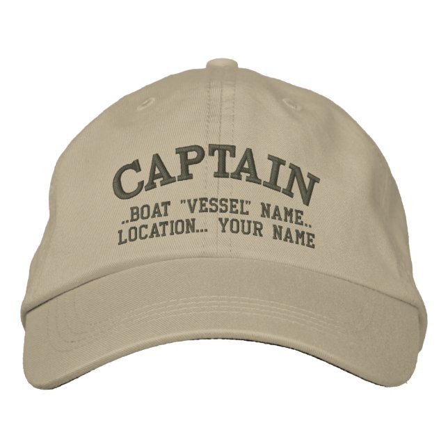 CAPTAIN Personalized Your Boat Your Name Embroidered Baseball Cap (Front)