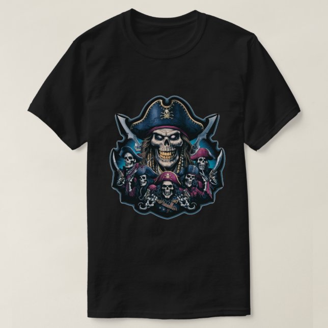 Captain Pirate and his skeleton crew T-Shirt (Design Front)