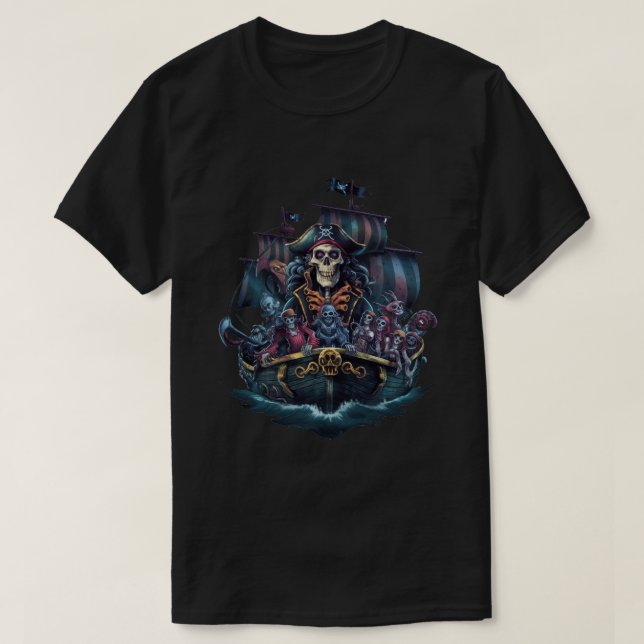 Captain Pirate and his skeleton crew T-Shirt (Design Front)