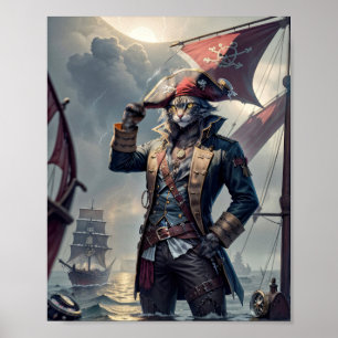 Captain Pirate cat on a sinking galleon -  Poster