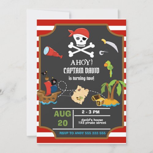 Captain Pirate Skull Boy Birthday Party Invitation
