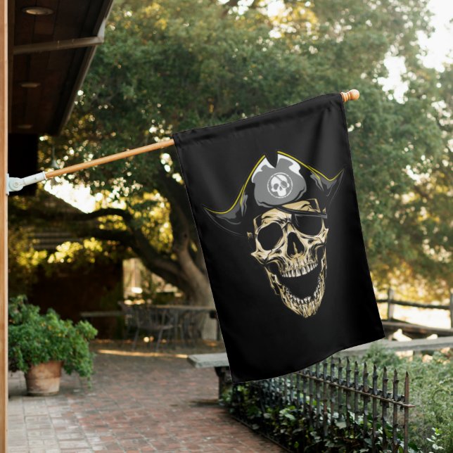 Captain Pirate Skull Royal Treasure House Flag (In SItu)