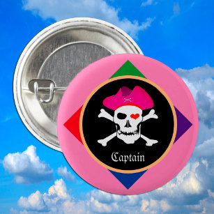 Captain & Pirates Flag - Treasure Island /party Button