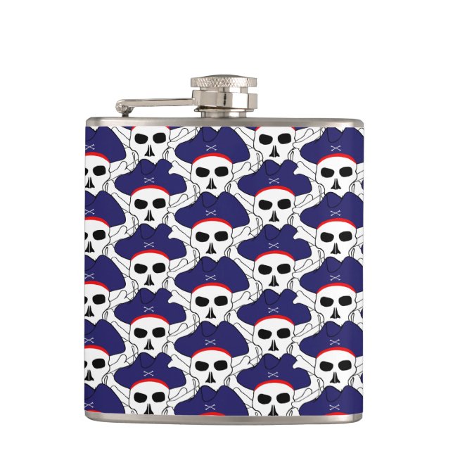 Captain & Pirates skull, pirates flag /treasure Flask (Front)