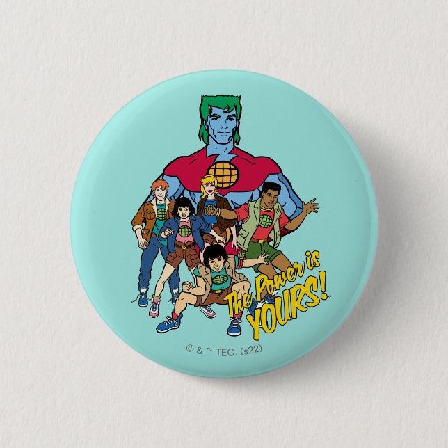 Captain Planet Group Graphic - The Power Is Yours! Button (Front)