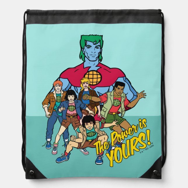 Captain Planet Group Graphic - The Power Is Yours! Drawstring Bag (Front)