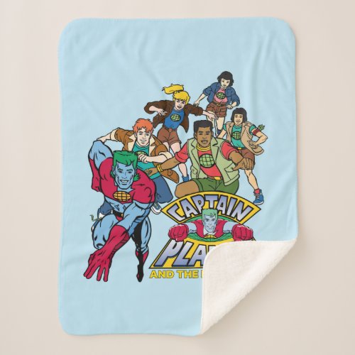 Captain Planet  the Planeteers Group Logo Graphic Sherpa Blanket