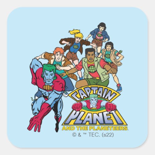 Captain Planet  the Planeteers Group Logo Graphic Square Sticker