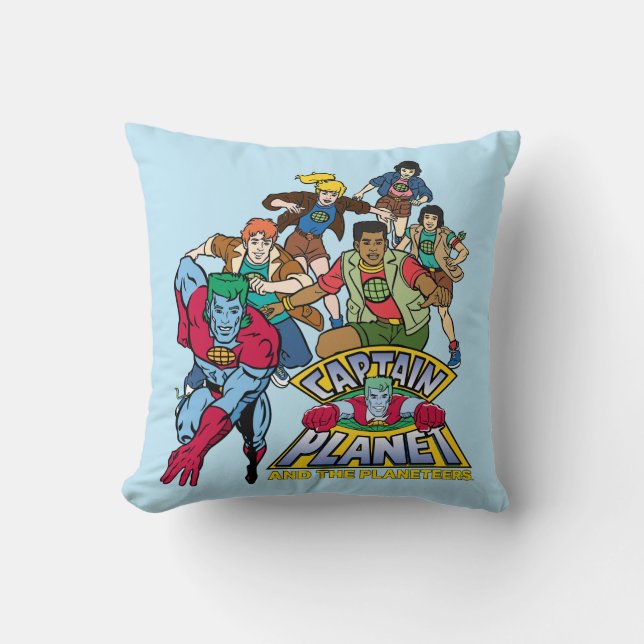 Captain Planet & the Planeteers Group Logo Graphic Throw Pillow (Front)