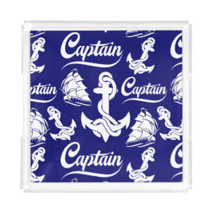 Captain Sailboat Anchor Nautical Design Acrylic Tray
