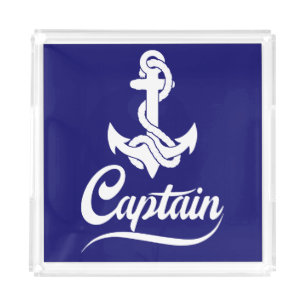Captain Sailboat Anchor Nautical Design Acrylic Tray