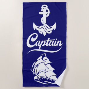 Captain Sailboat Anchor Nautical Design Beach Towel