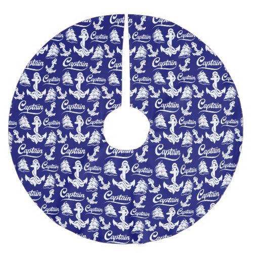 Captain Sailboat Anchor Nautical Design Brushed Polyester Tree Skirt