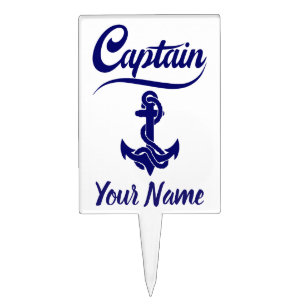Captain Sailboat Anchor Nautical Design Cake Topper