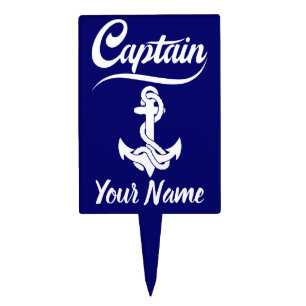 Captain Sailboat Anchor Nautical Design Cake Topper