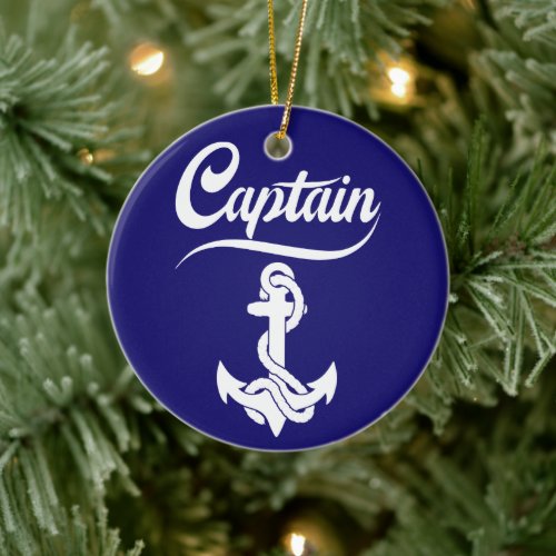 Captain Sailboat Anchor Nautical Design Ceramic Ornament