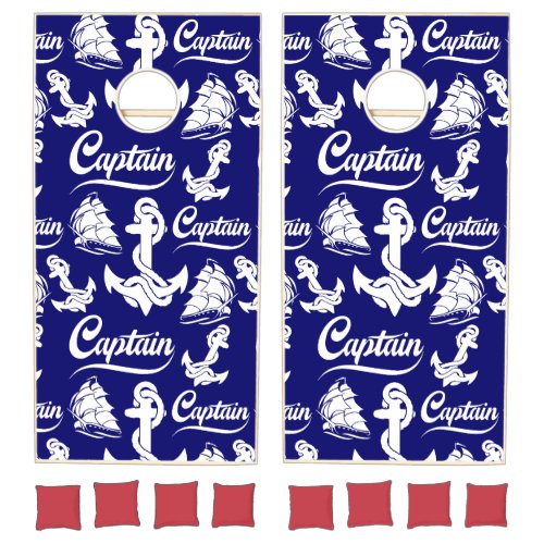 Captain Sailboat Anchor Nautical Design Cornhole Set