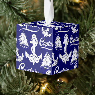 Captain Sailboat Anchor Nautical Design Cube Ornament