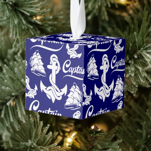 Captain Sailboat Anchor Nautical Design Cube Ornament