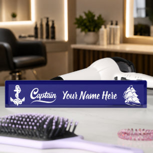 Captain Sailboat Anchor Nautical Design Desk Name Plate