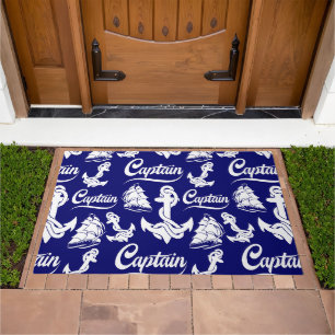 Captain Sailboat Anchor Nautical Design Doormat