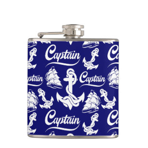 Captain Sailboat Anchor Nautical Design Flask