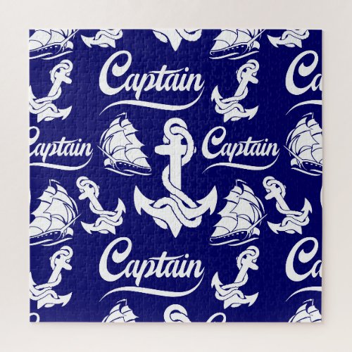 Captain Sailboat Anchor Nautical Design Jigsaw Puzzle