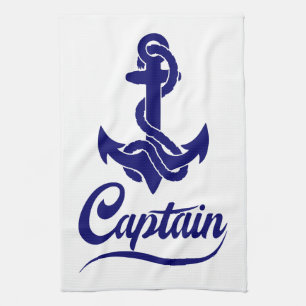 Captain Sailboat Anchor Nautical Design Kitchen Towel