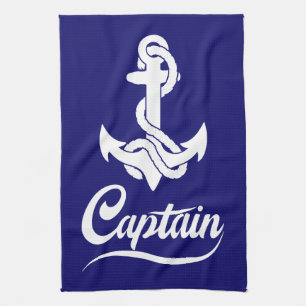 Captain Sailboat Anchor Nautical Design Kitchen Towel