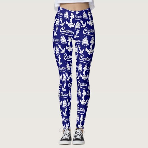 Captain Sailboat Anchor Nautical Design Leggings
